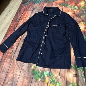 J. Crew Navy Button-Front Lightweight Shirt Jacket with White Piping